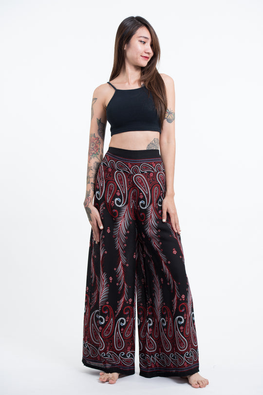 Paisley Feathers Palazzo Style Harem Pants in Black