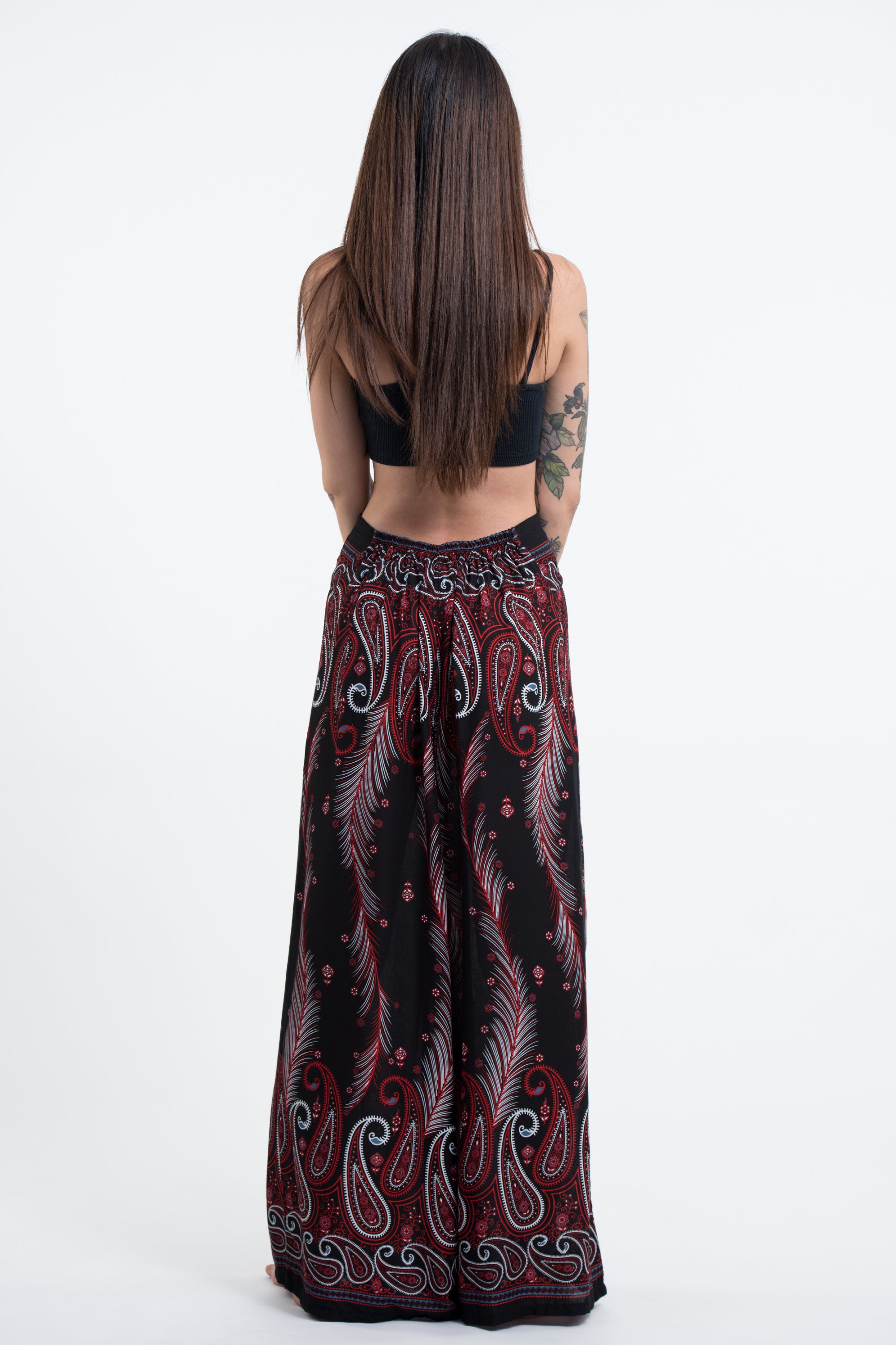 Paisley Feathers Palazzo Style Harem Pants in Black