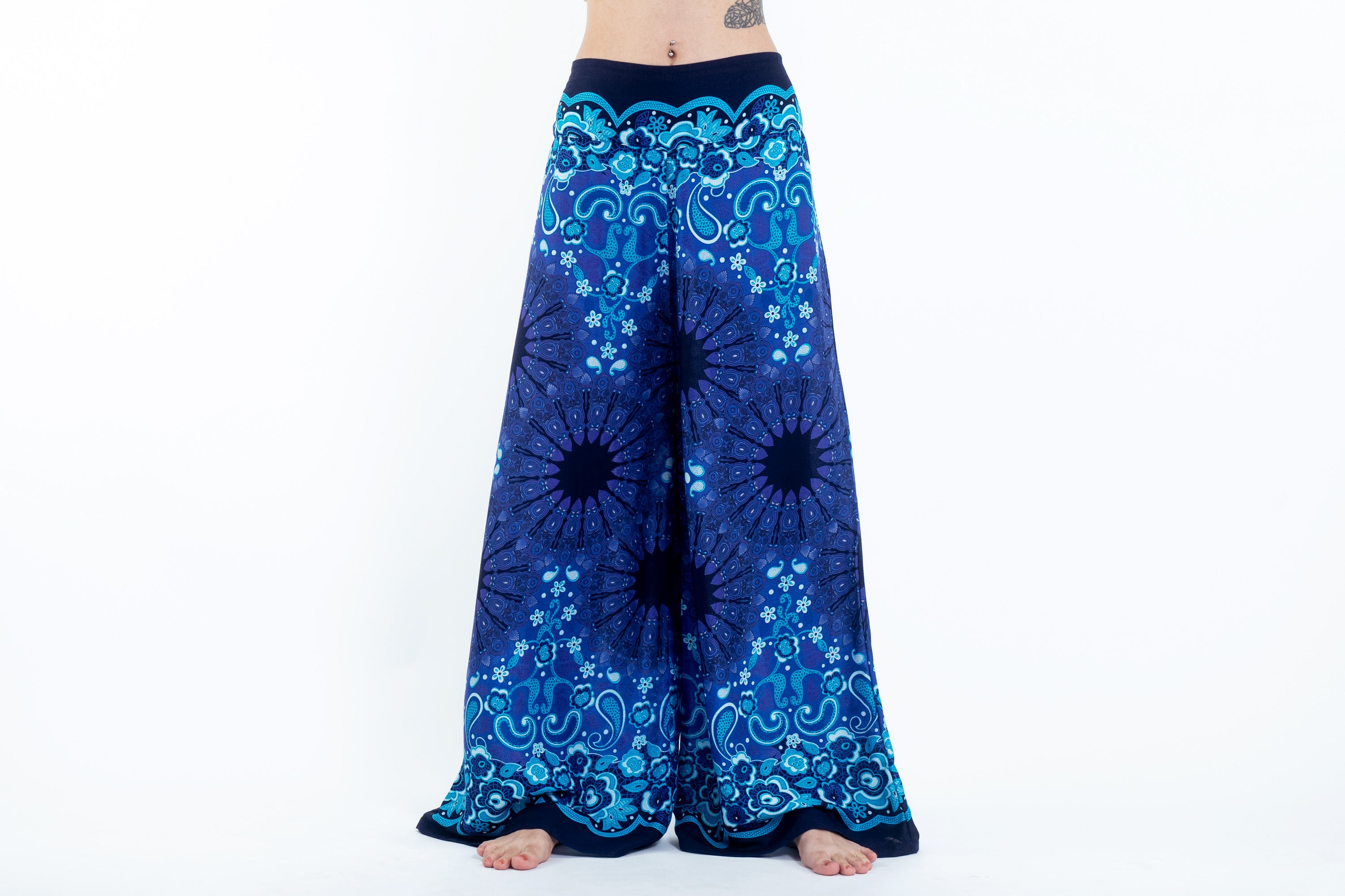 Paisley Mandalas Palazzo Style Harem Pants in Blue