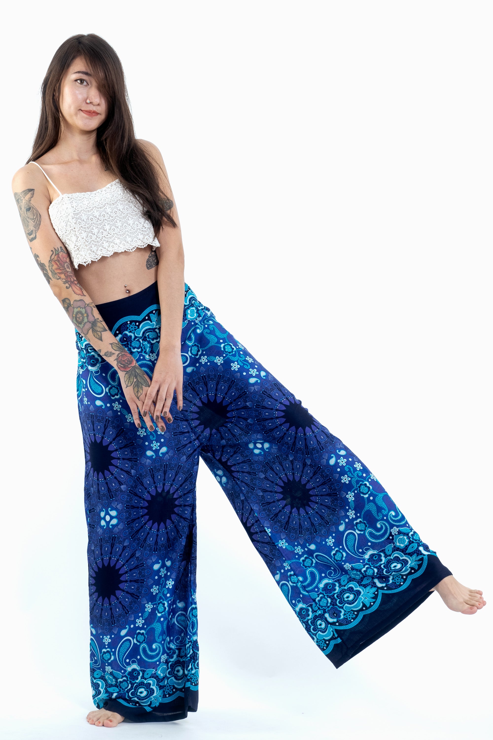Paisley Mandalas Palazzo Style Harem Pants in Blue