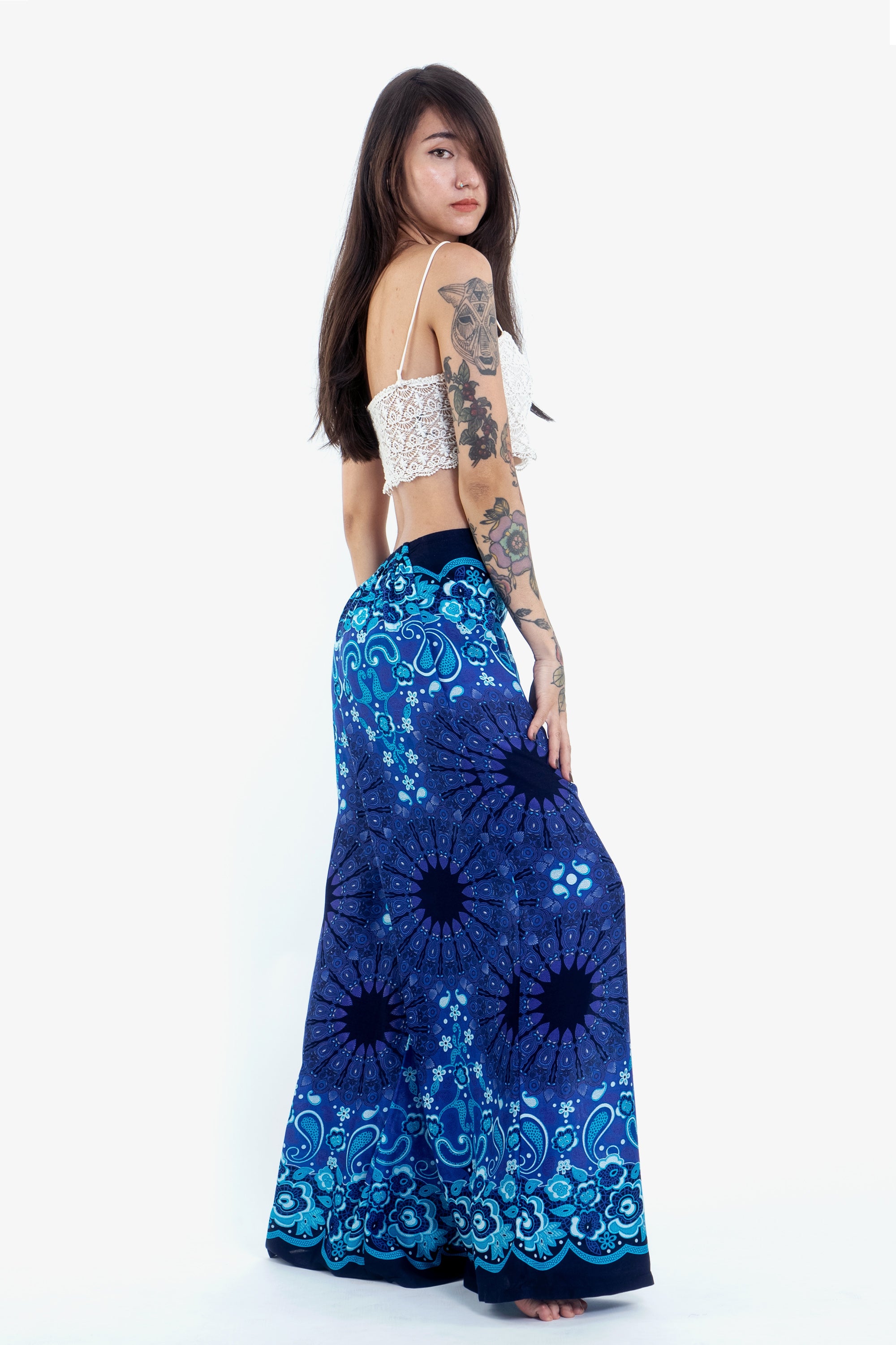Paisley Mandalas Palazzo Style Harem Pants in Blue
