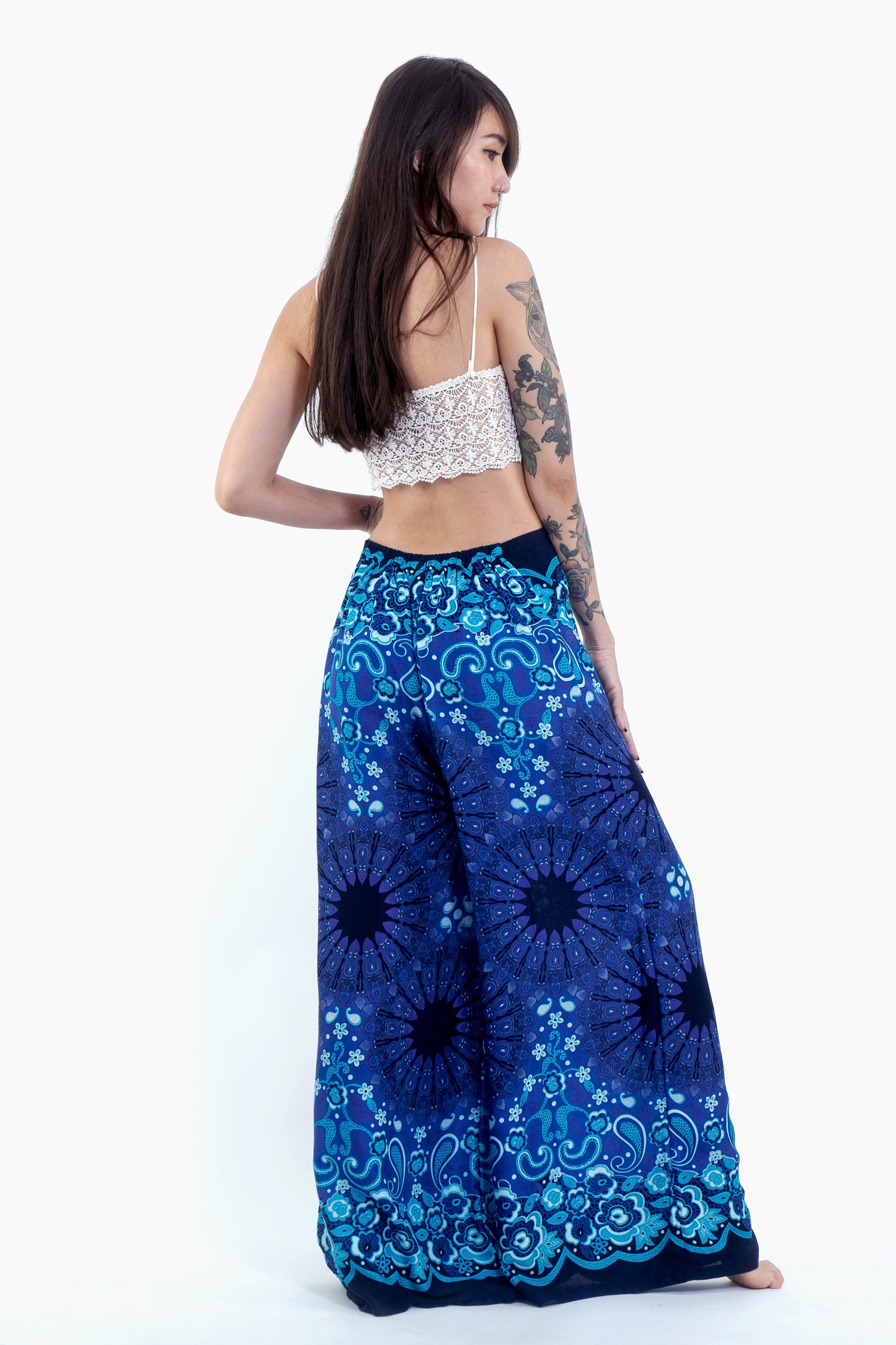 Paisley Mandalas Palazzo Style Harem Pants in Blue