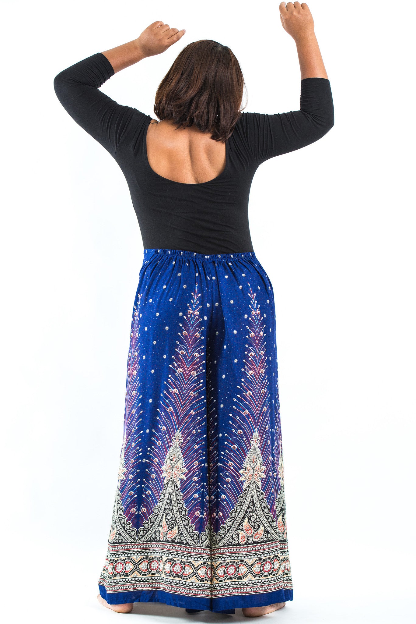 Plus Size Peacock Feathers Palazzo Style Harem Pants in Blue