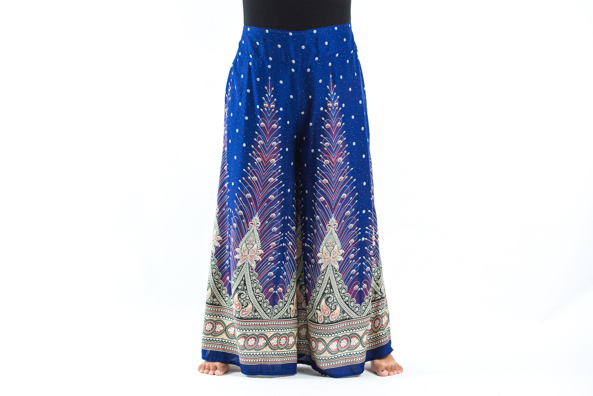 Plus Size Peacock Feathers Palazzo Style Harem Pants in Blue