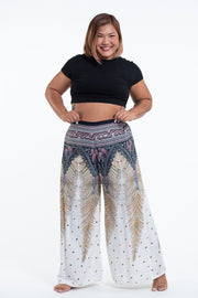 Plus Size Peacock Feathers Palazzo Style Harem Pants in White