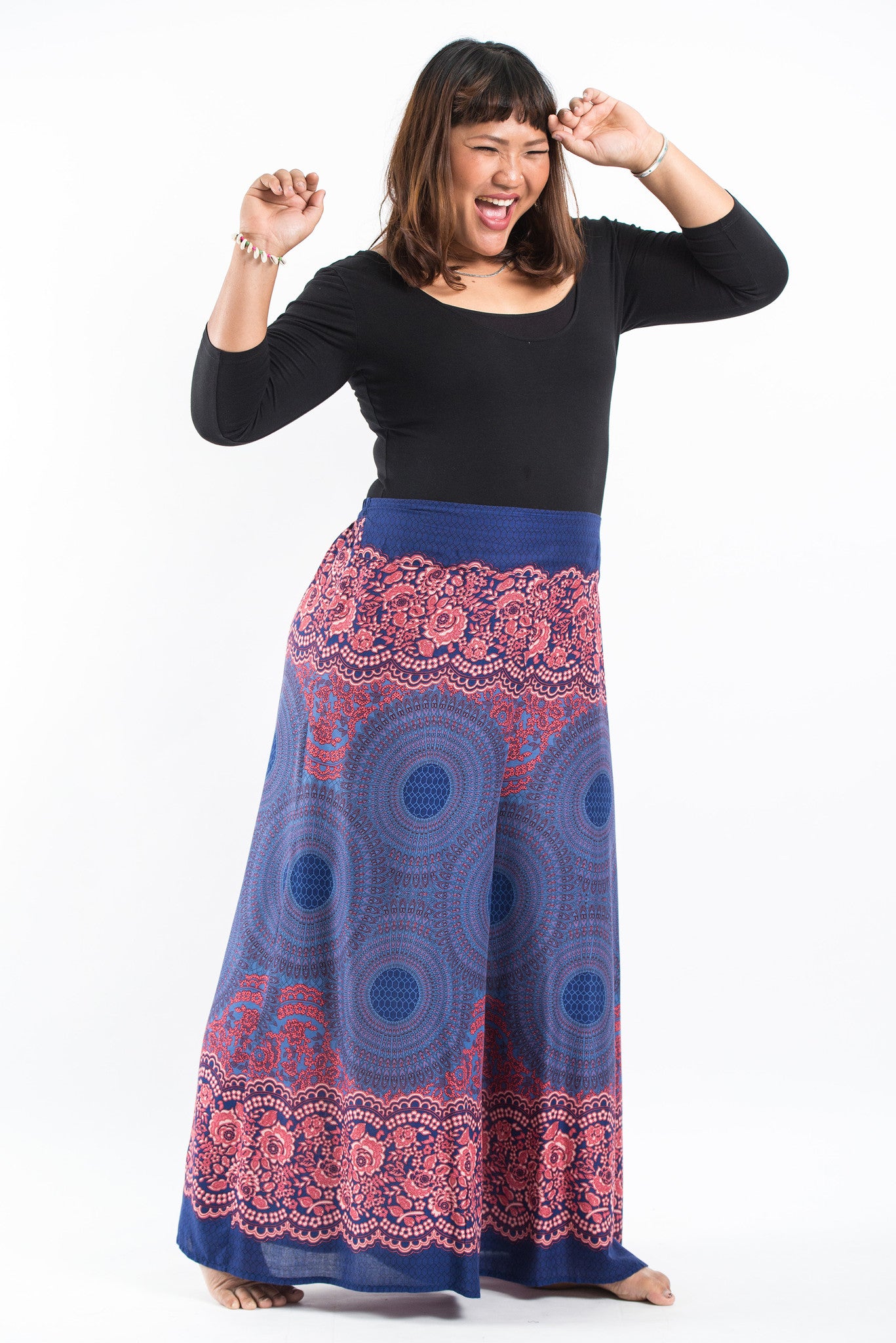 Plus Size Geometric Mandalas Palazzo Style Harem Pants in Blue