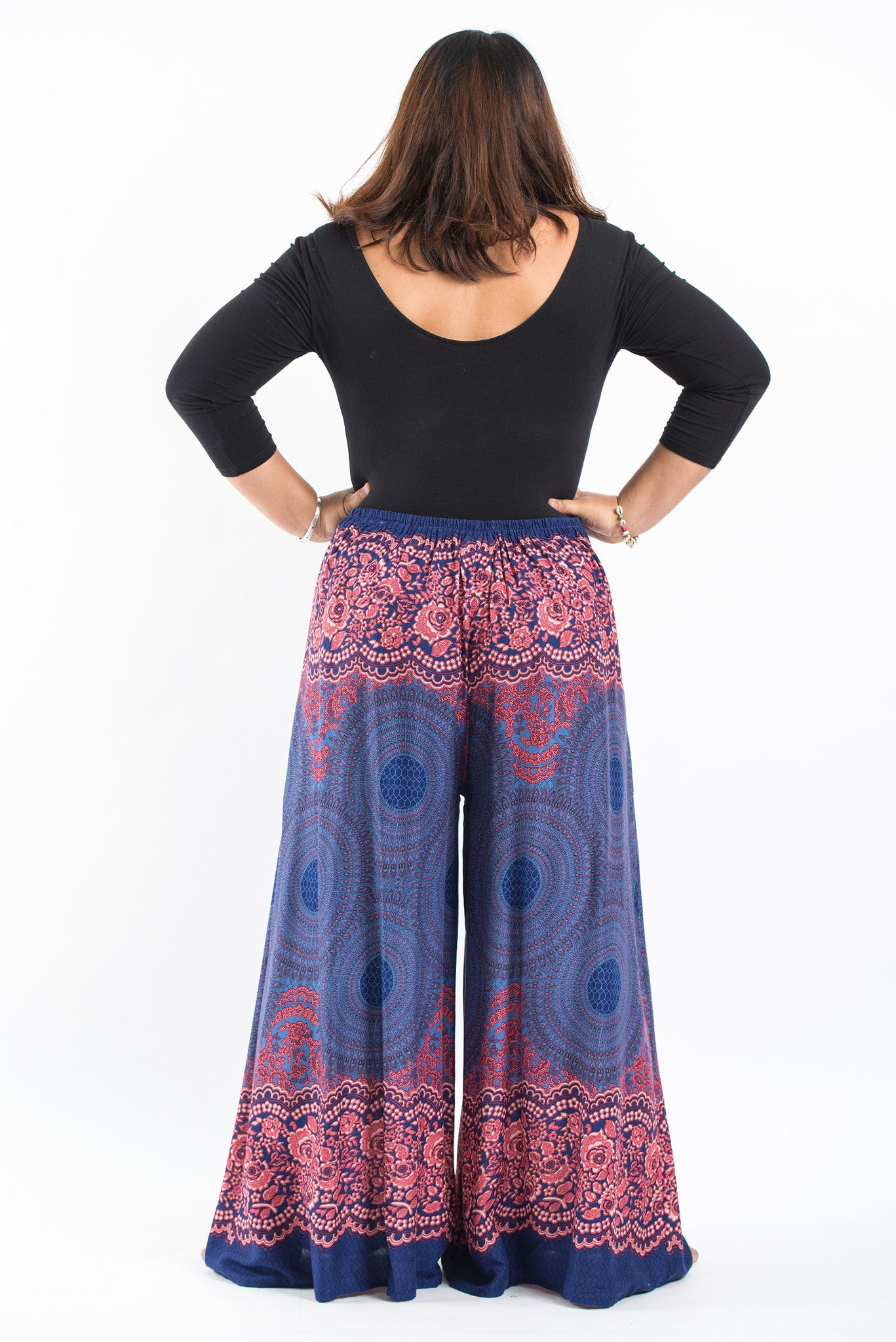 Plus Size Geometric Mandalas Palazzo Style Harem Pants in Blue