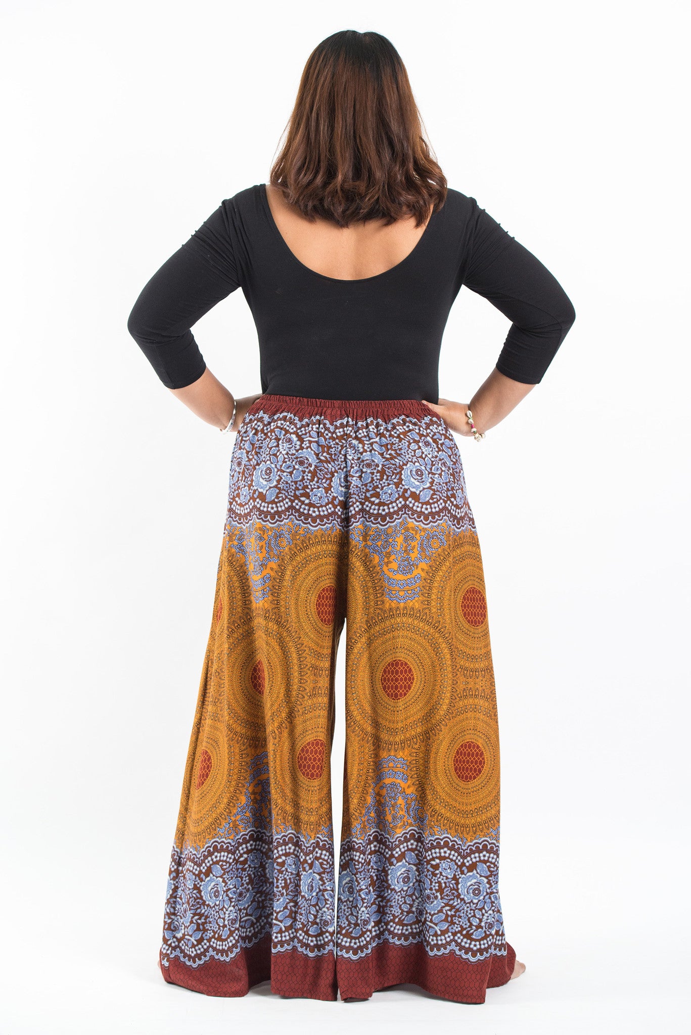 Plus Size Geometric Mandalas Palazzo Style Harem Pants in Bronze
