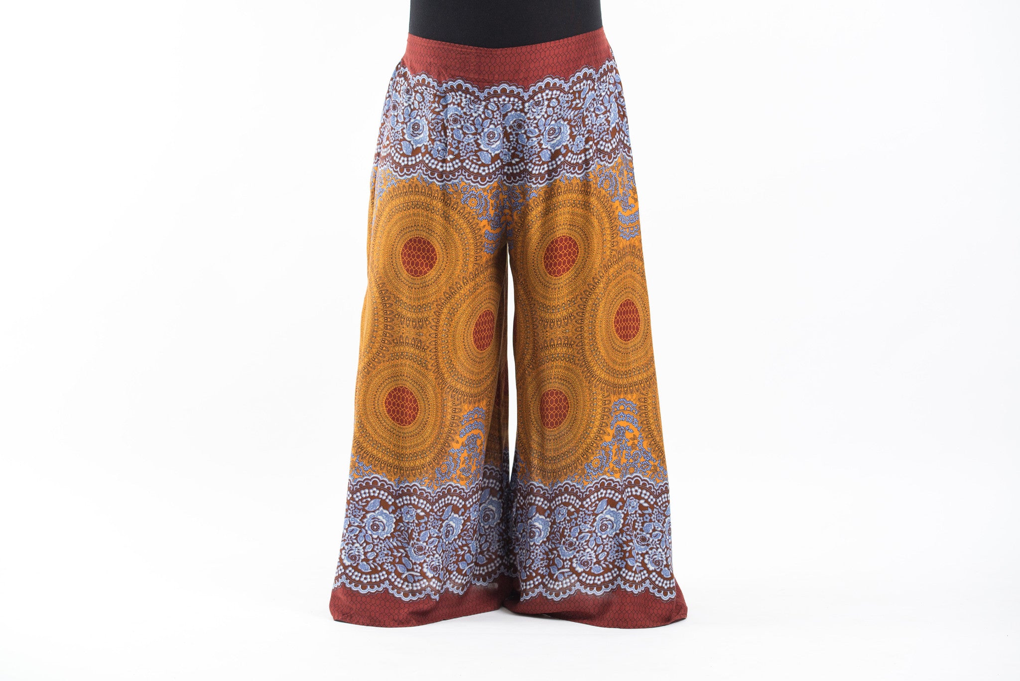 Plus Size Geometric Mandalas Palazzo Style Harem Pants in Bronze