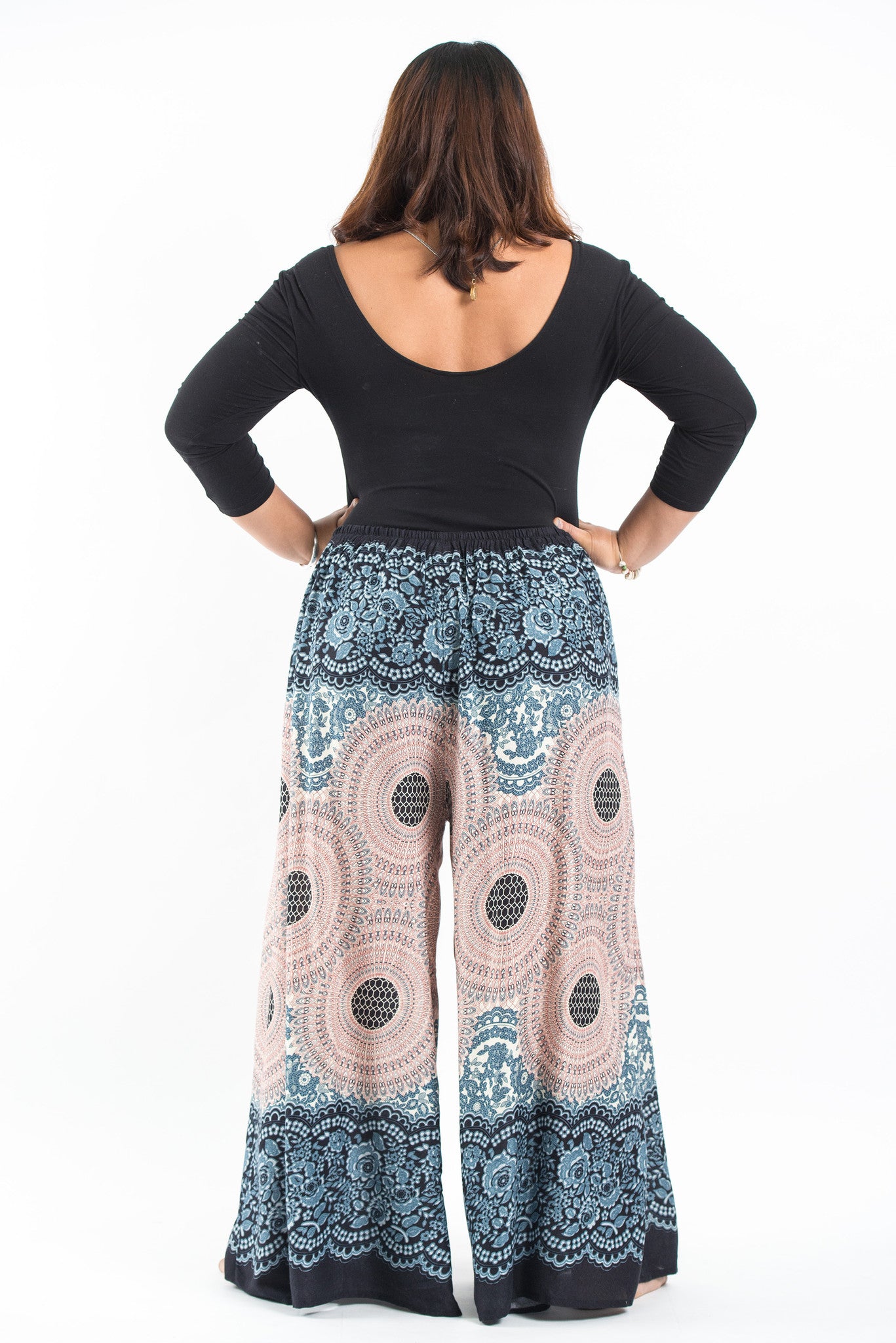 Plus Size Geometric Mandalas Palazzo Style Harem Pants in Silver Gray