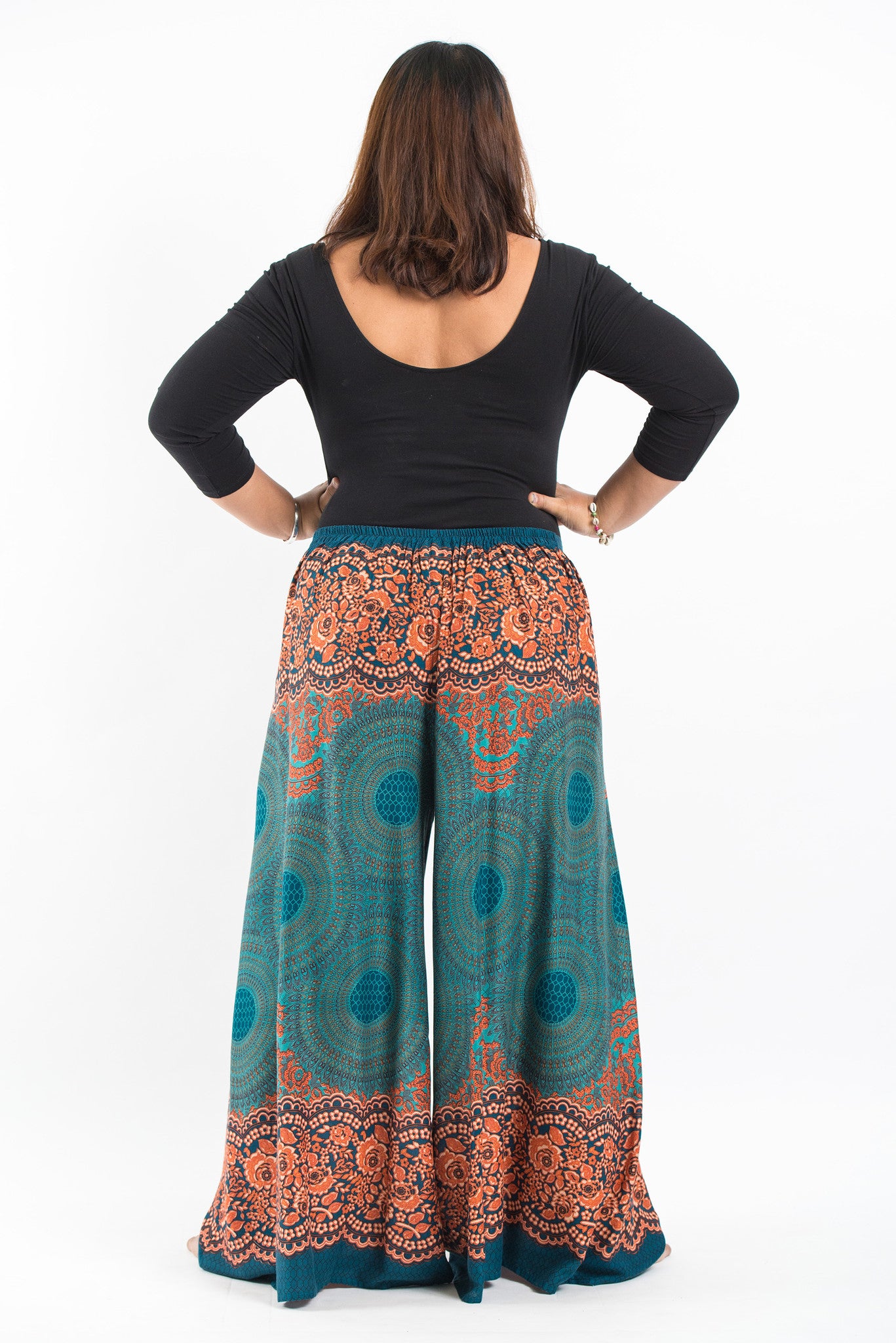 Plus Size Geometric Mandalas Palazzo Style Harem Pants in Turquoise