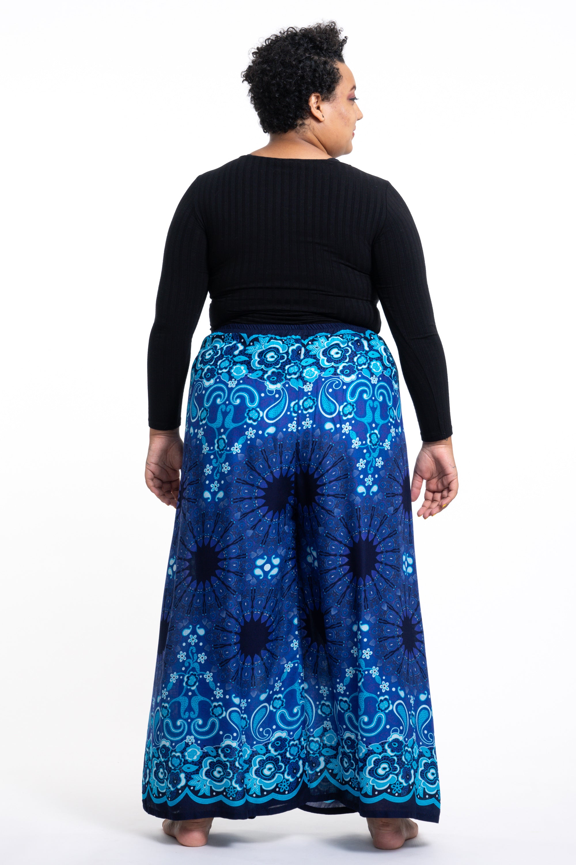 Plus Size Paisley Mandalas Palazzo Style Harem Pants in Blue