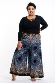 Plus Size Paisley Mandalas Palazzo Style Harem Pants in Blue Gray