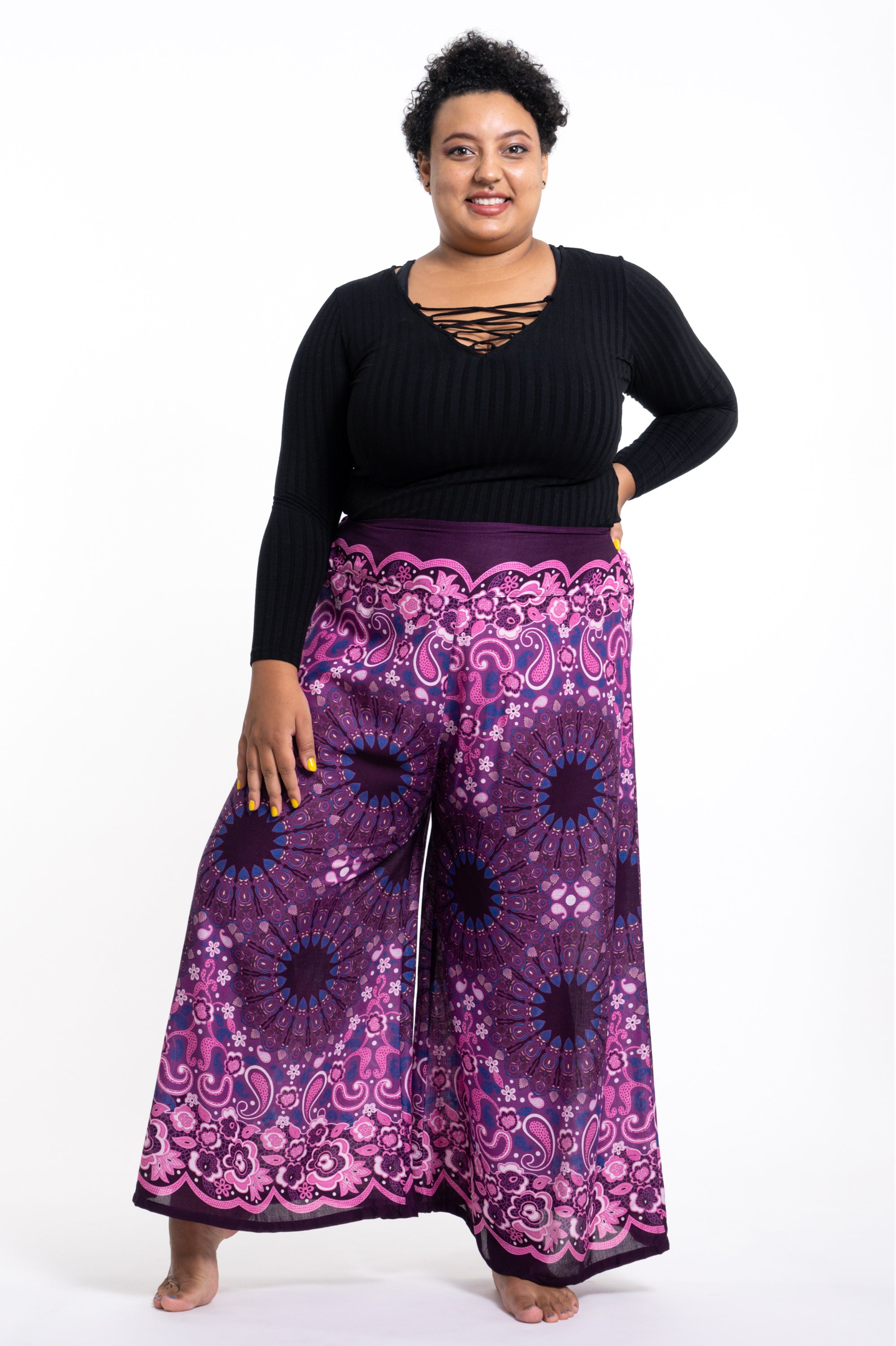 Plus Size Paisley Mandalas Palazzo Style Harem Pants in Purple