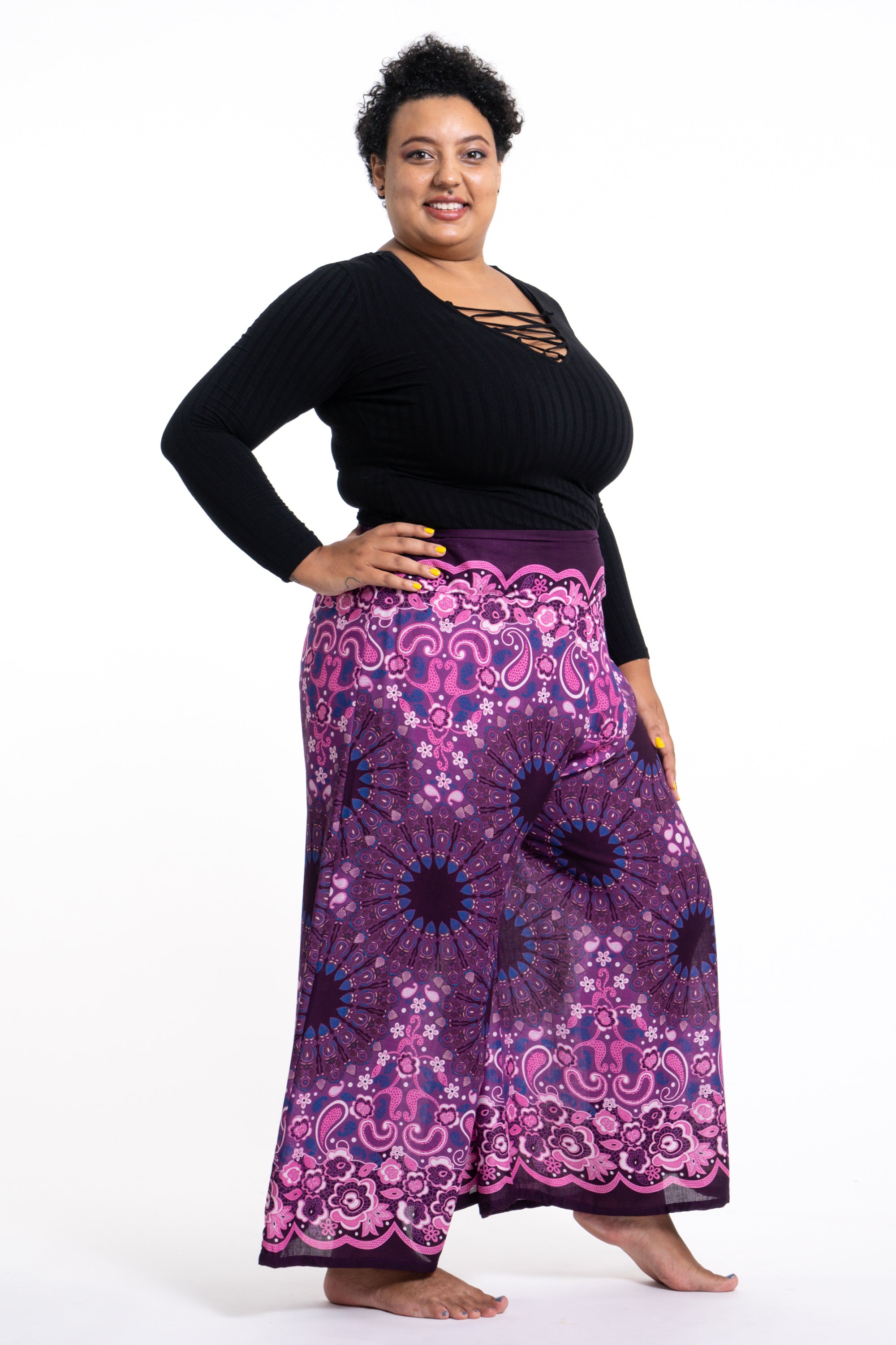 Plus Size Paisley Mandalas Palazzo Style Harem Pants in Purple