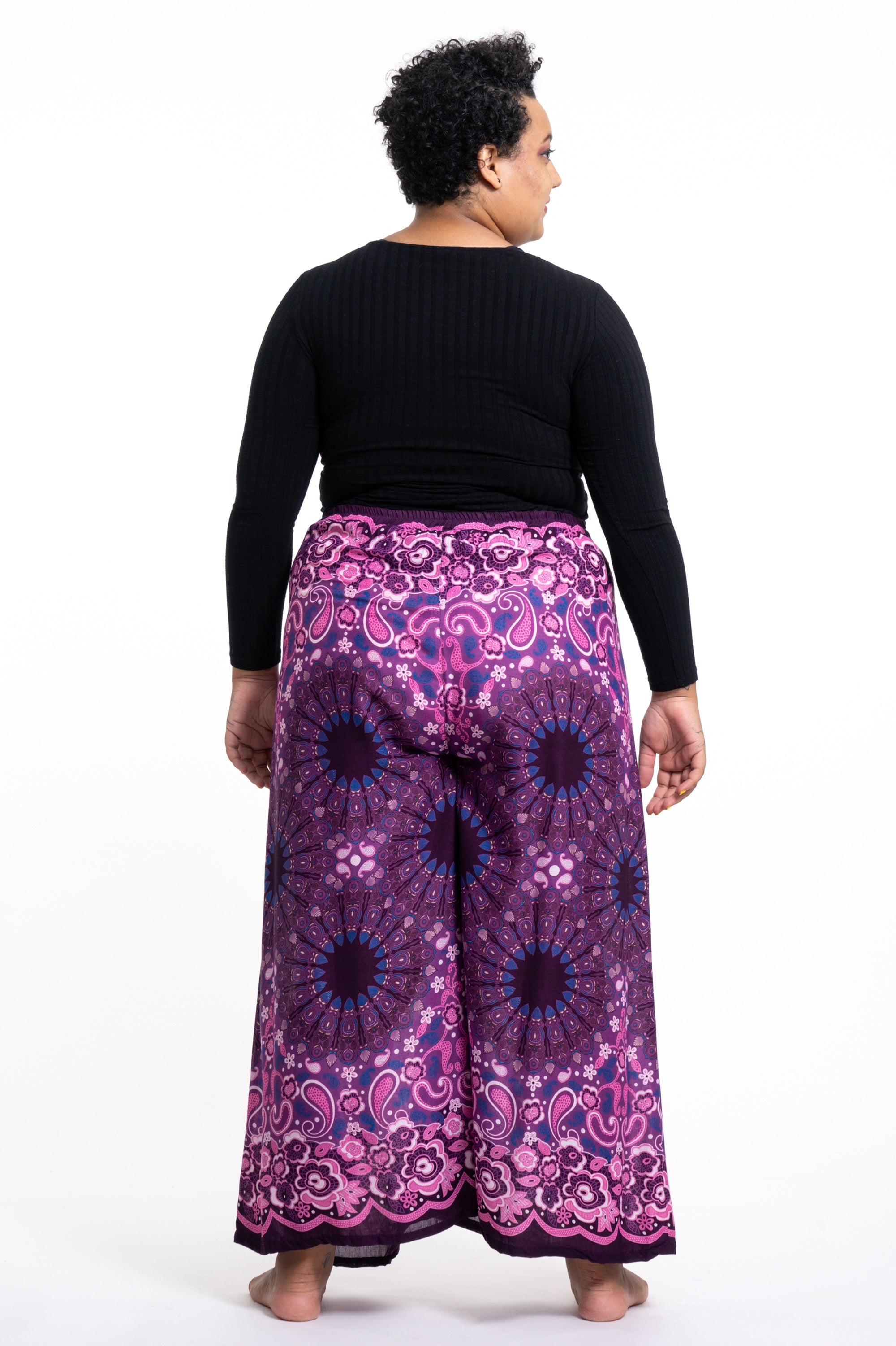 Plus Size Paisley Mandalas Palazzo Style Harem Pants in Purple