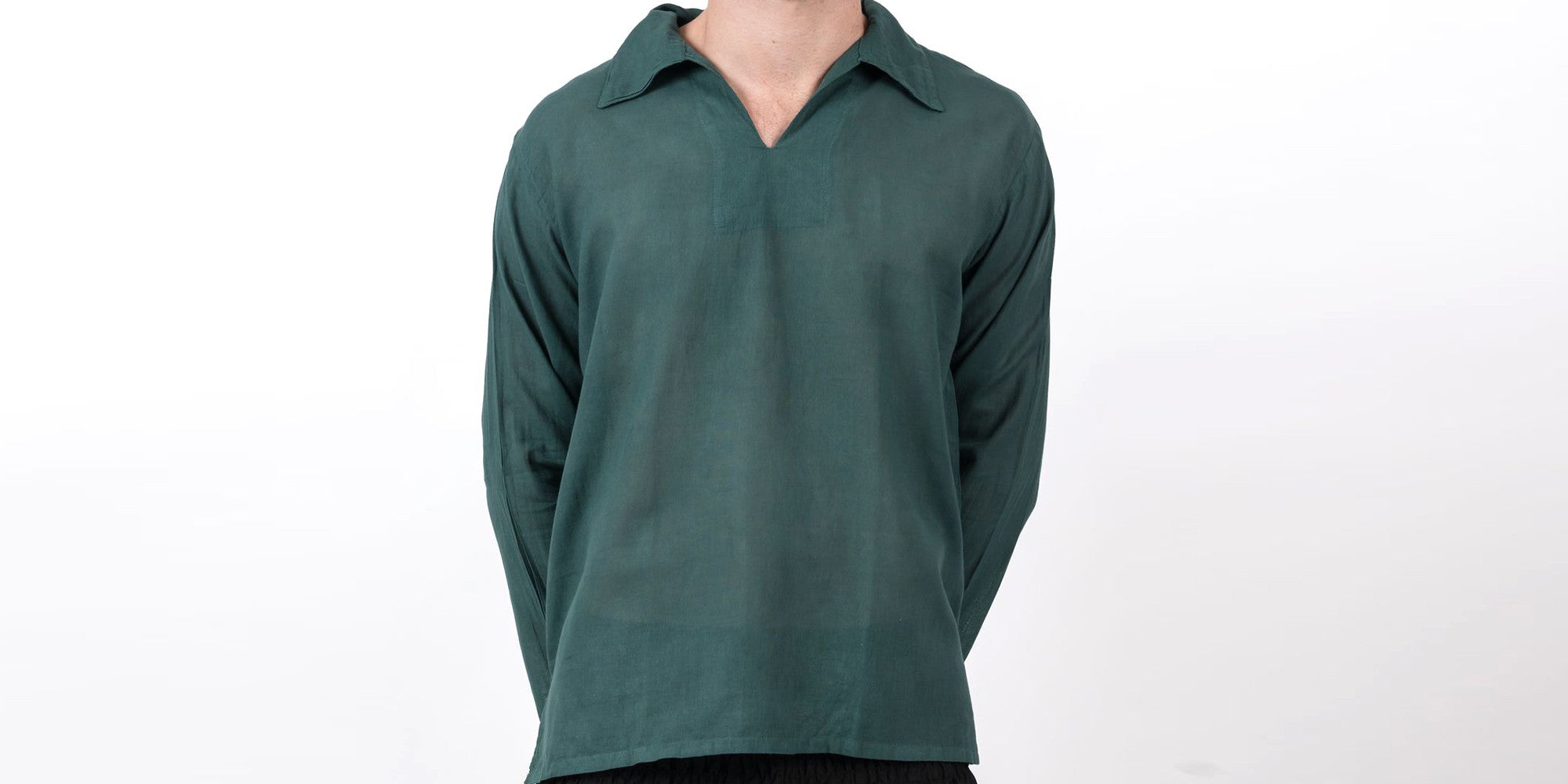Mens Yoga Shirts Collar V Neck in Dark Teal