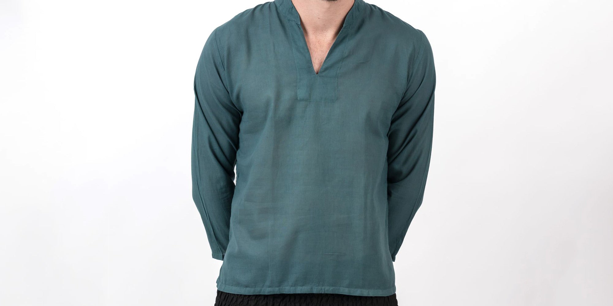 Mens Yoga Shirts Nehru Collared in Dark Teal M / Dark Teal Mens Yoga Shirts Nehru Collared in Dark Teal M / Dark Teal