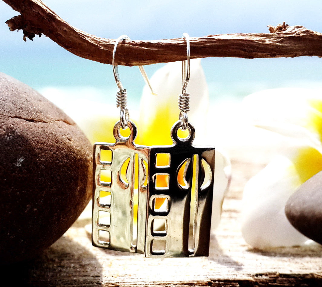 Sterling Silver Thai Earrings Poppy Cube