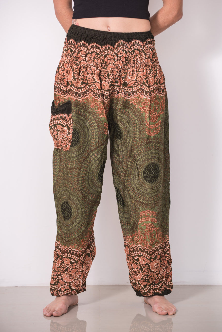 Cotton Mandala Pattern Leaves Women's Elastic Waist Harem Pants