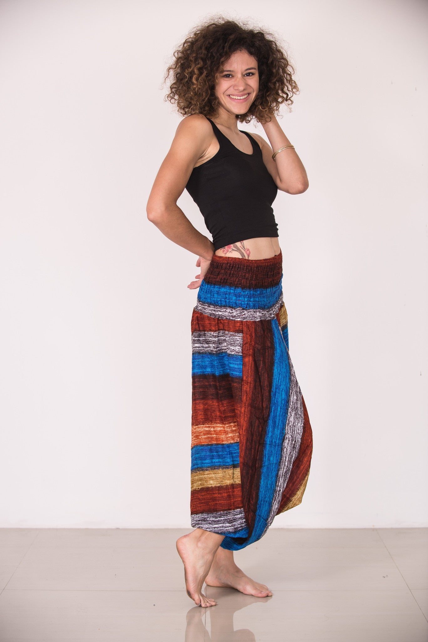 Boho Striped 2-in-1 Jumpsuit Harem Pants in Rust