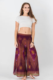 Peacock Eyes Palazzo Style Harem Pants in Wine