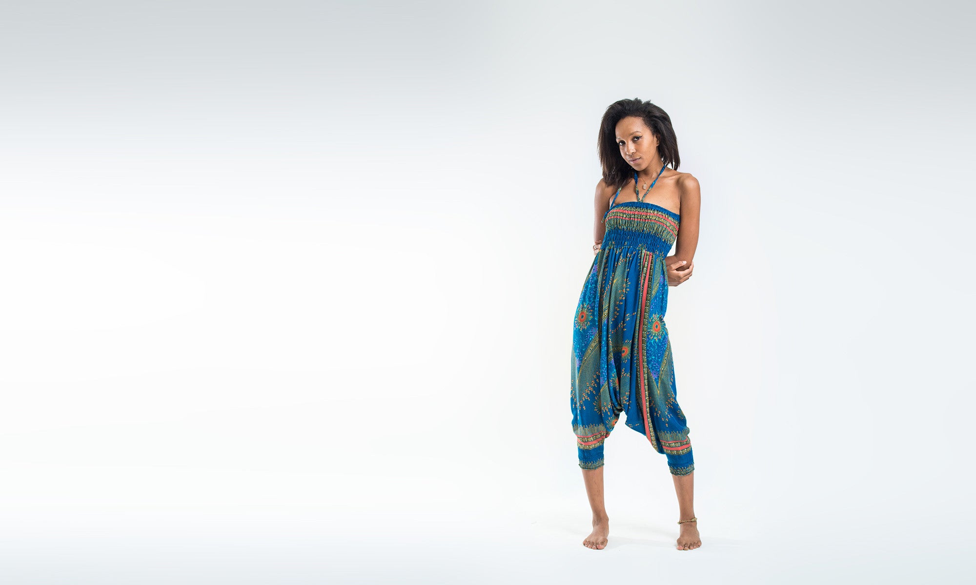 Peacock Eye 2-in-1 Jumpsuit Harem Pants in Blue