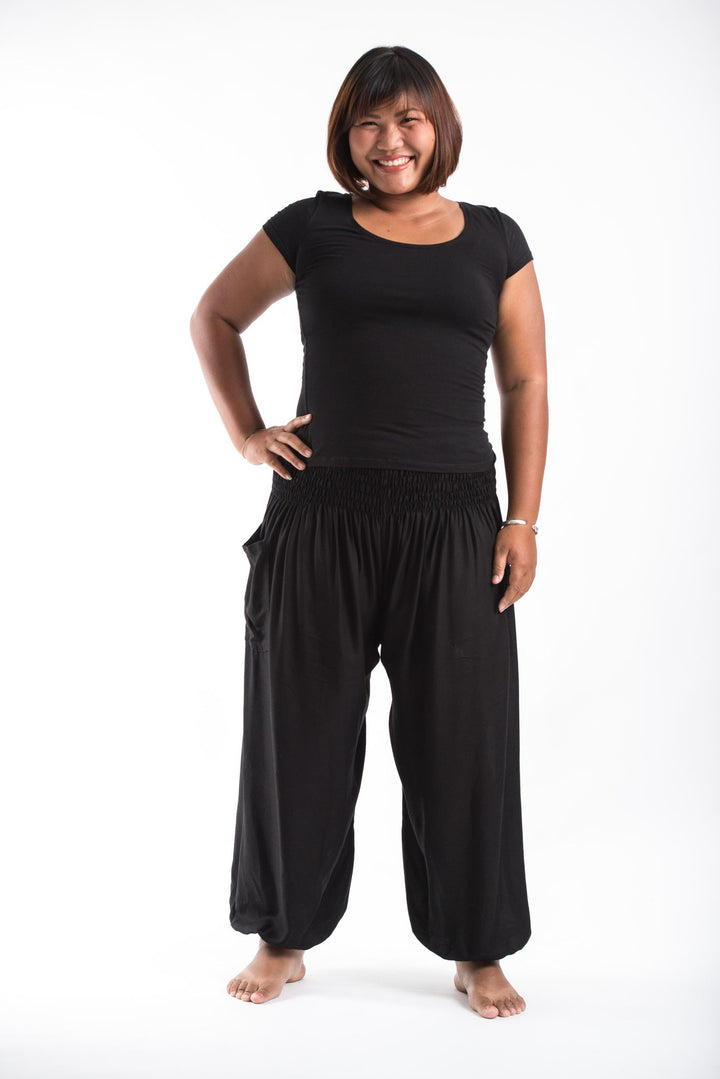 Women's Harem Pants Plus Size Black Stretch Fabric Casual Ankle-Length
