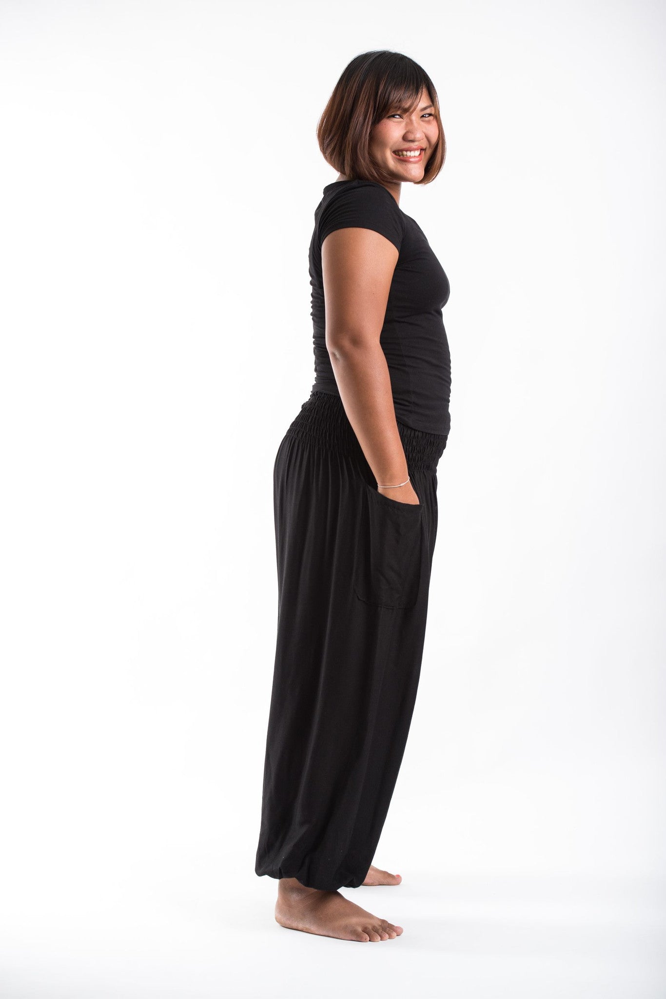 Plus Size Solid Color Women's Harem Pants in Black