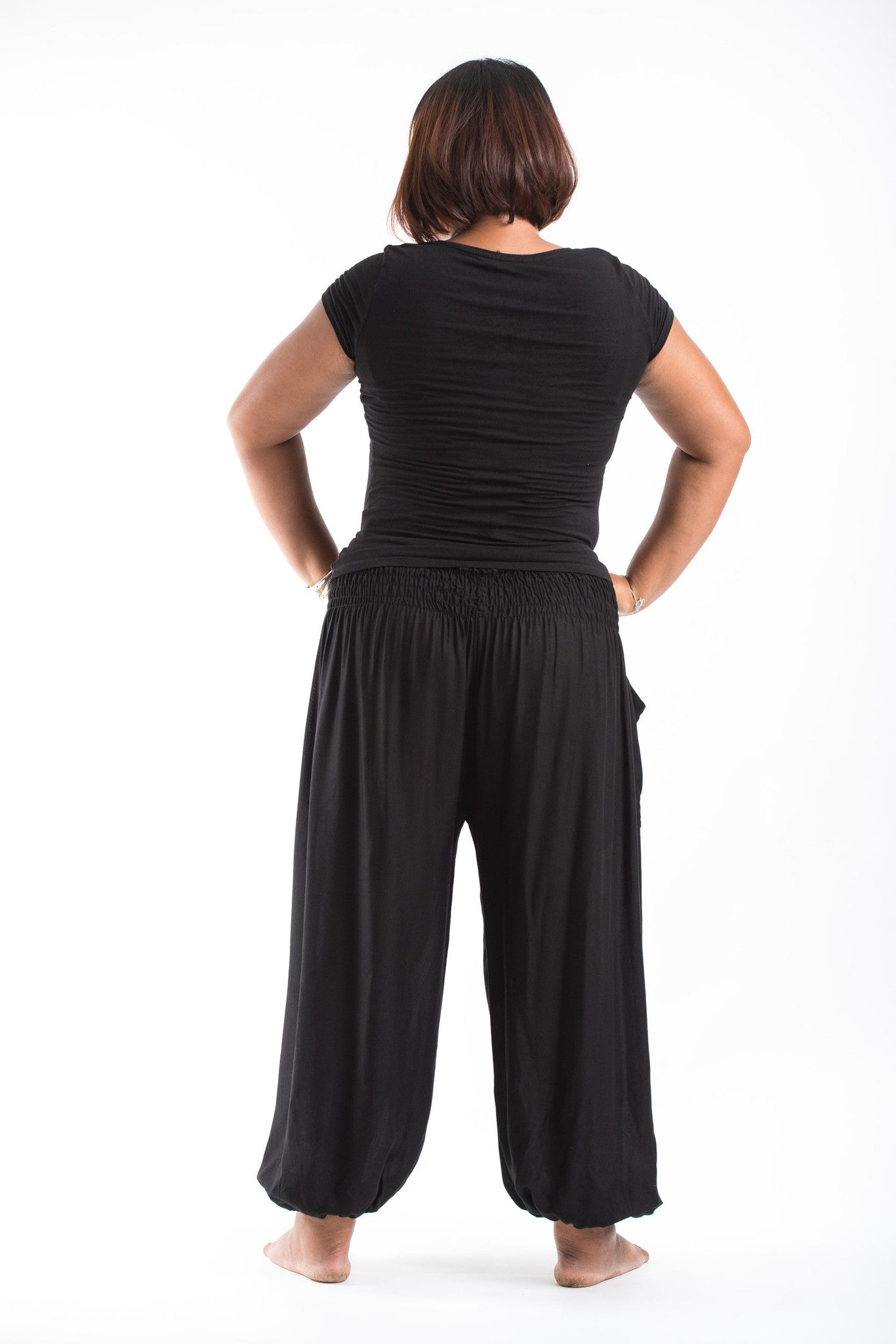 Plus Size Solid Color Women's Harem Pants in Black