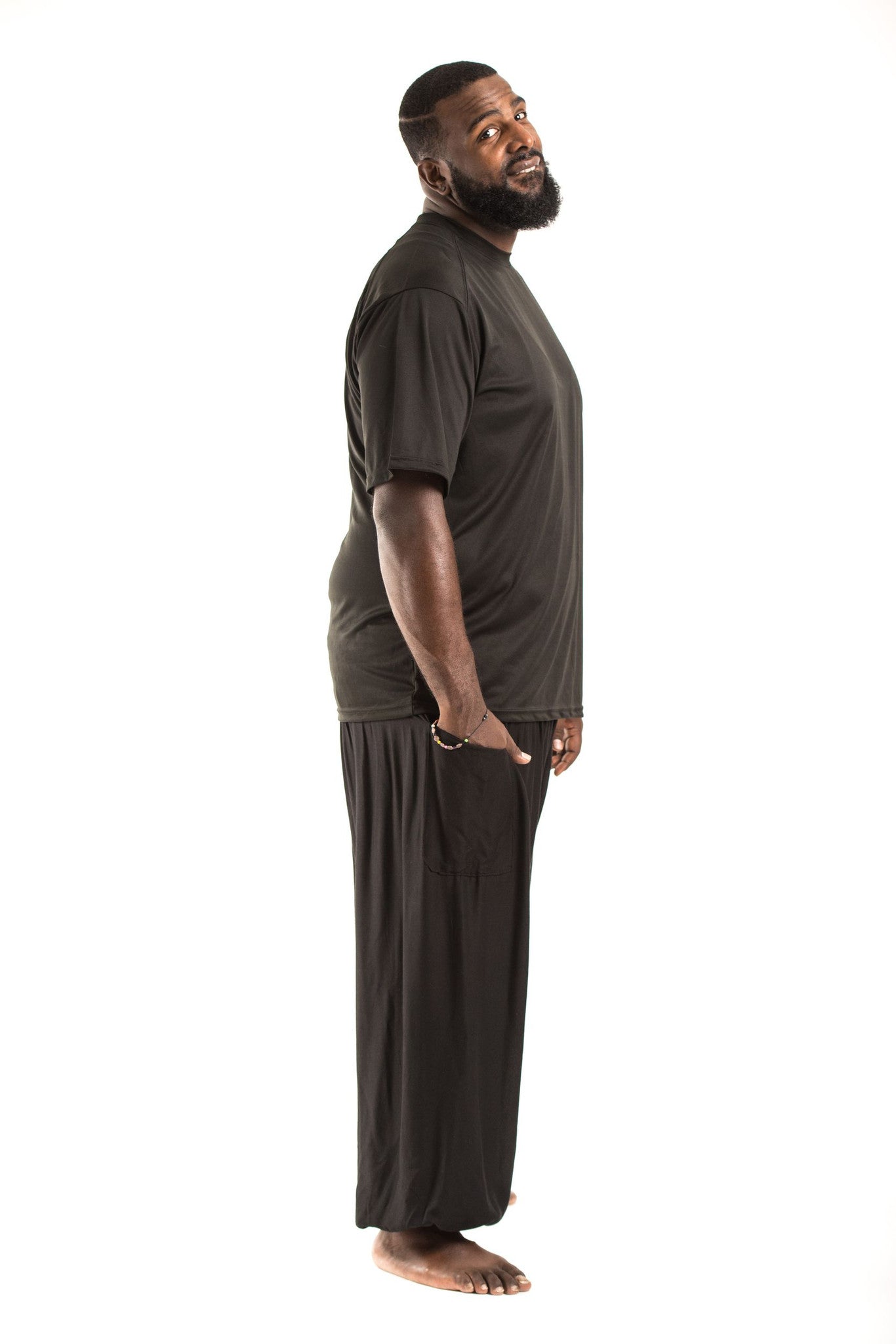 Plus Size Solid Color Men's Harem Pants in Black