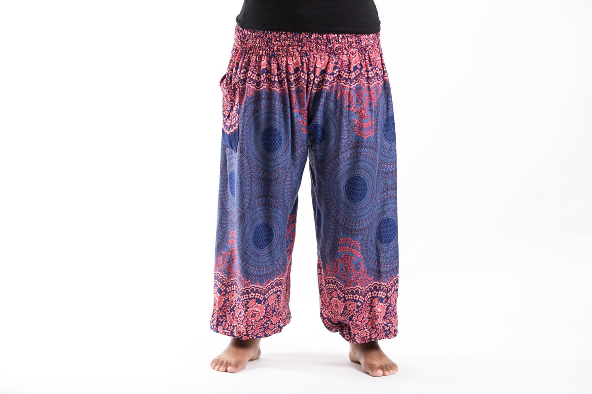 Plus Size Geometric Mandalas Women's Harem Pants in Blue