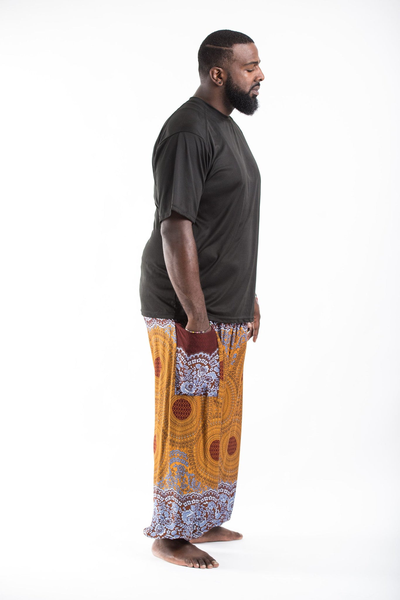 Plus Size Geometric Mandalas Men's Harem Pants in Bronze