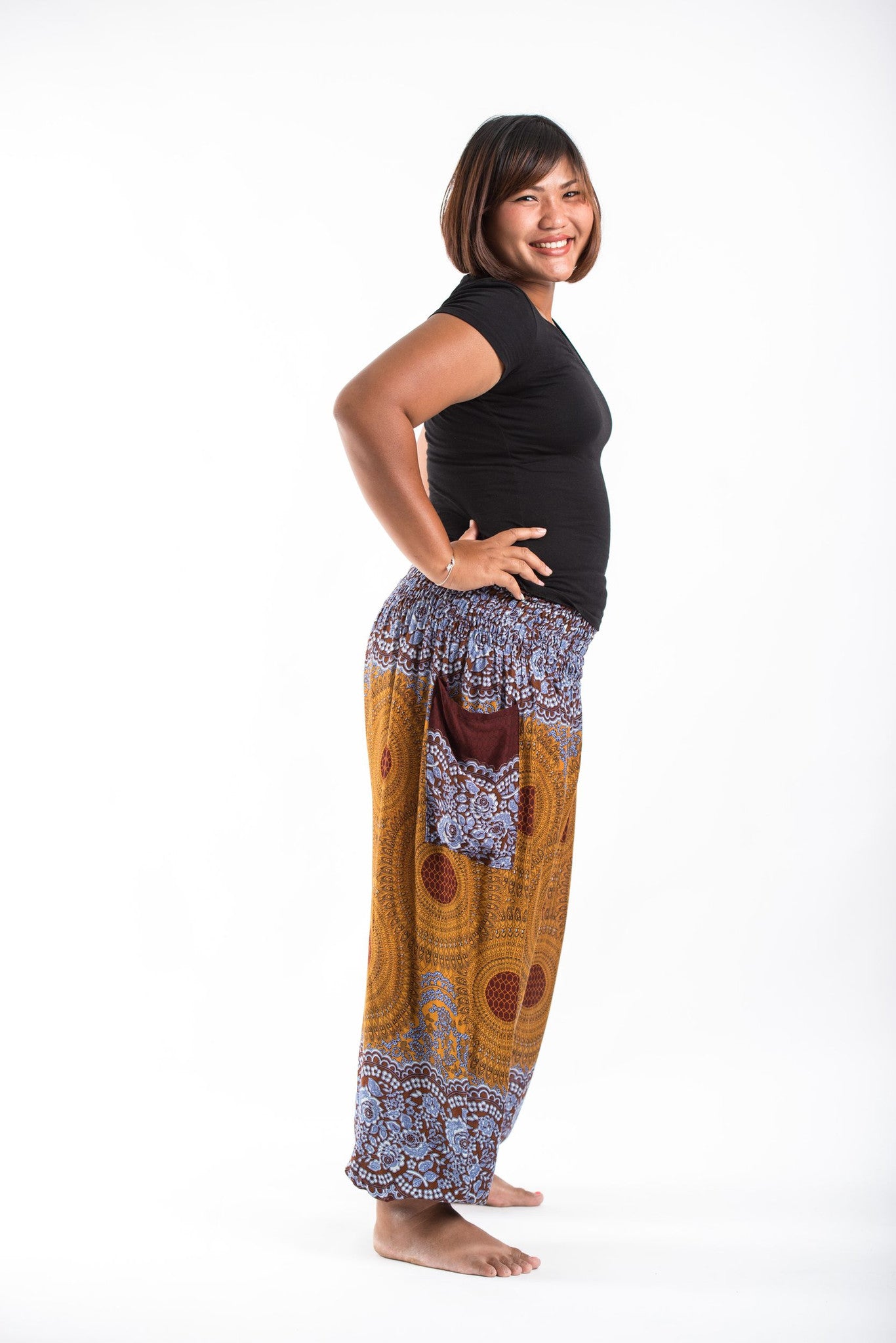 Plus Size Geometric Mandalas Women's Harem Pants in Bronze