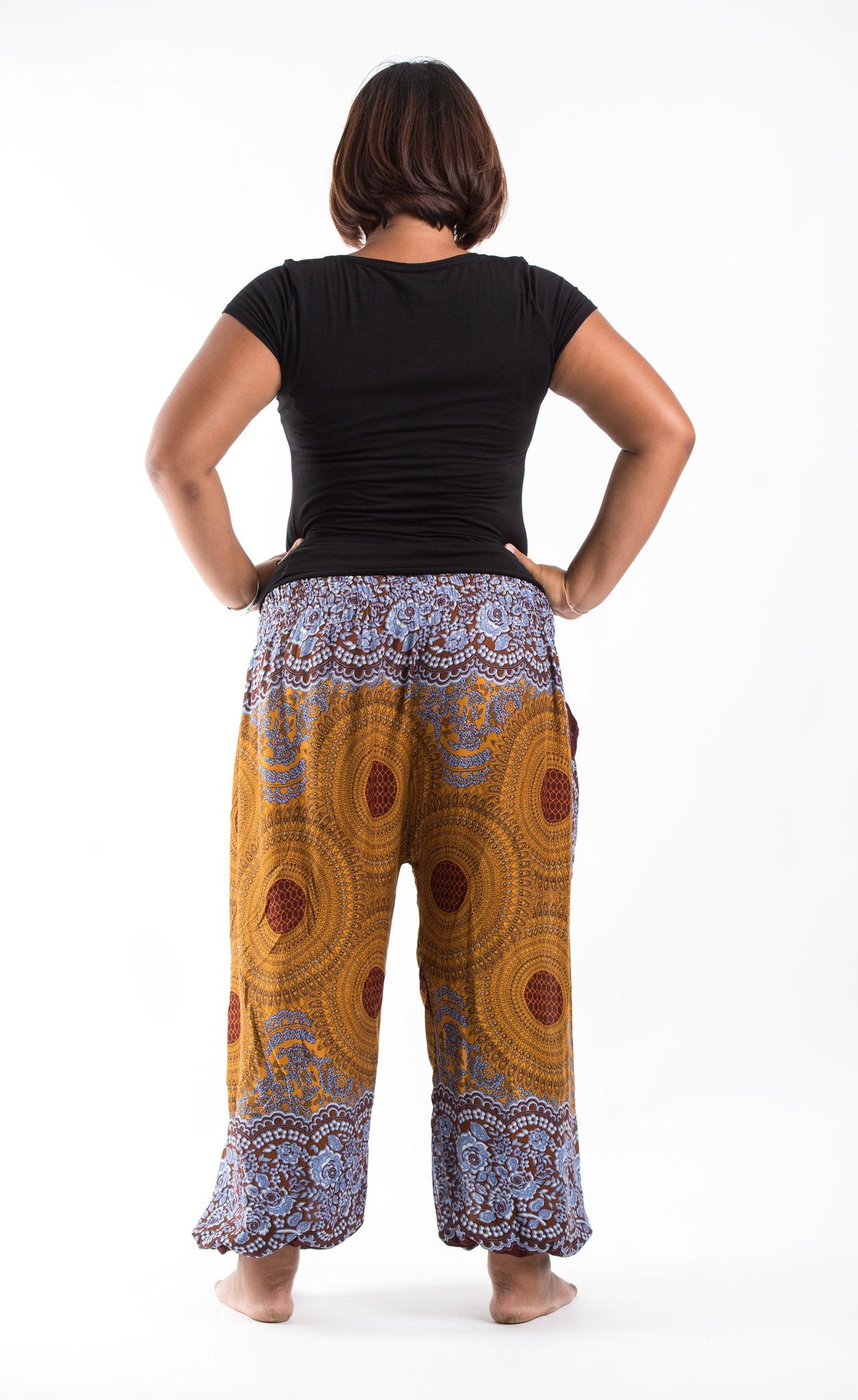 Plus Size Geometric Mandalas Women's Harem Pants in Bronze