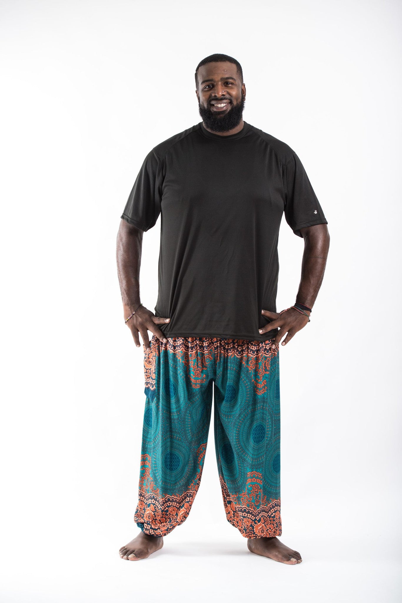 Plus Size Geometric Mandalas Men's Harem Pants in Turquoise