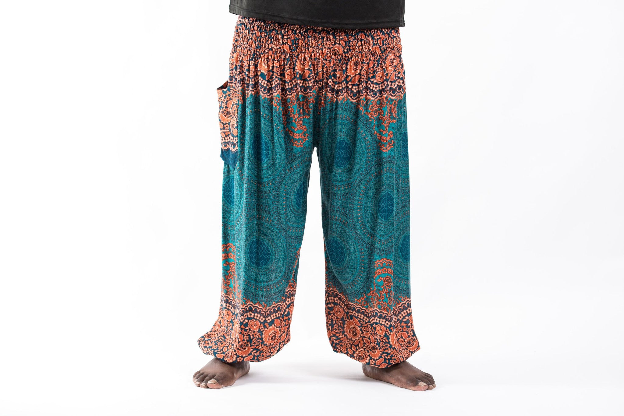 Plus Size Geometric Mandalas Men's Harem Pants in Turquoise