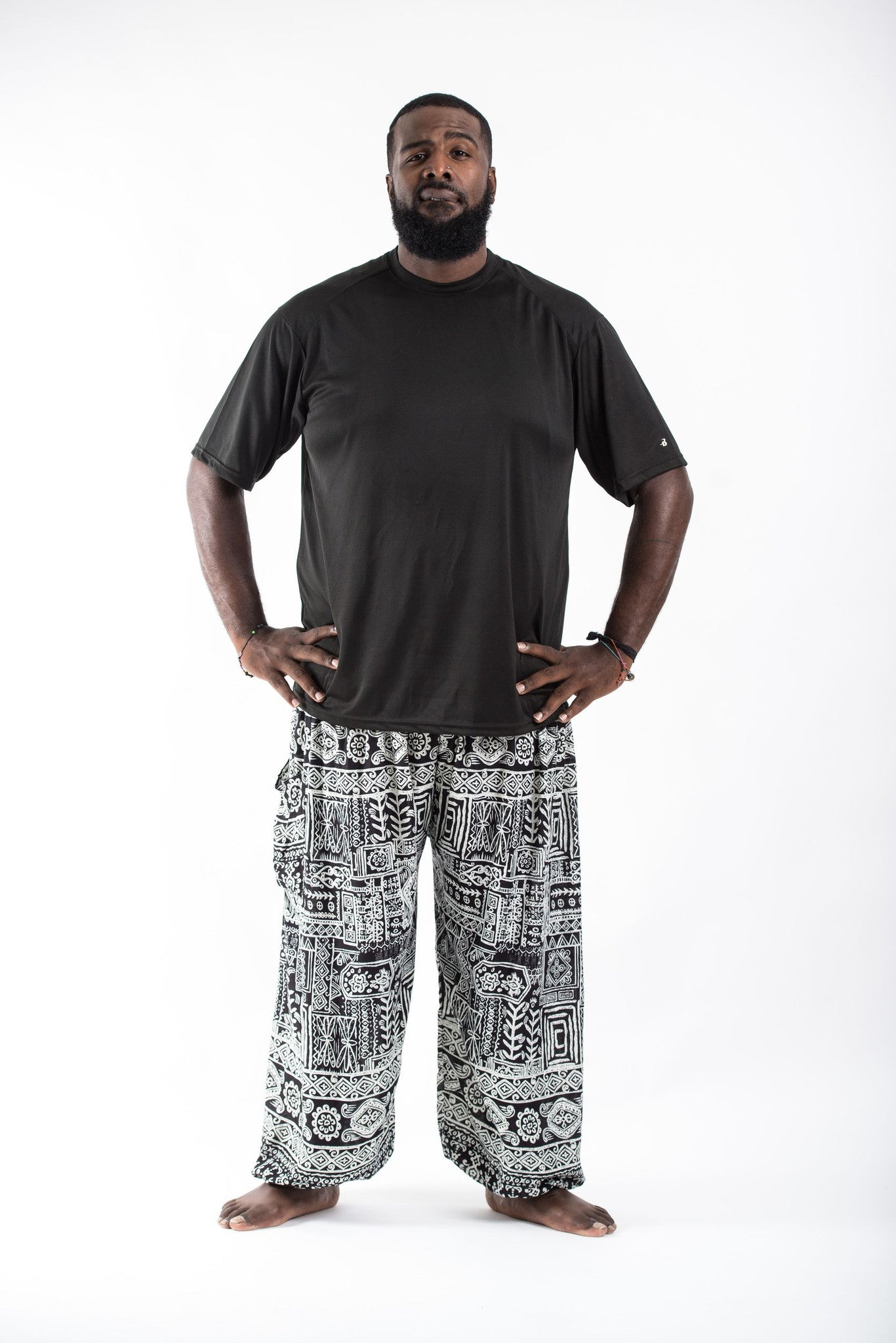 Plus Size Tribal Prints Men's Harem Pants in Black