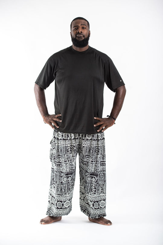 Plus Size Tribal Prints Men's Harem Pants in Black
