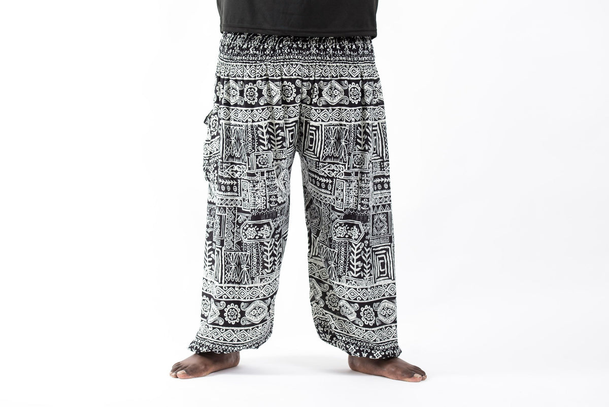 Plus Size Tribal Prints Men's Harem Pants in Black