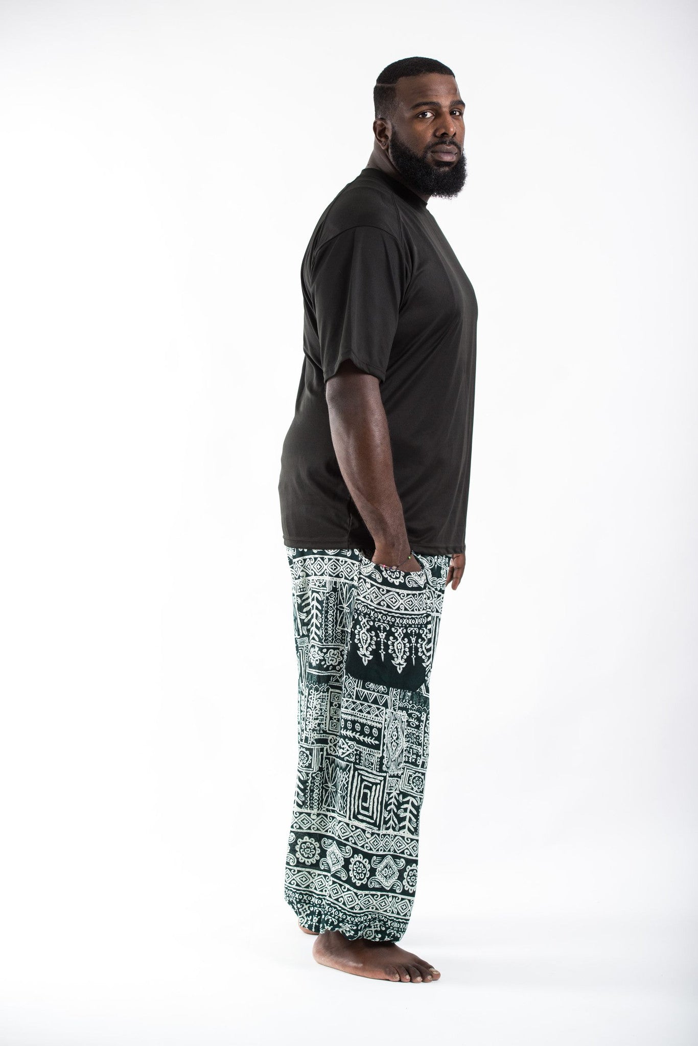 Plus Size Tribal Prints Men's Harem Pants in Green