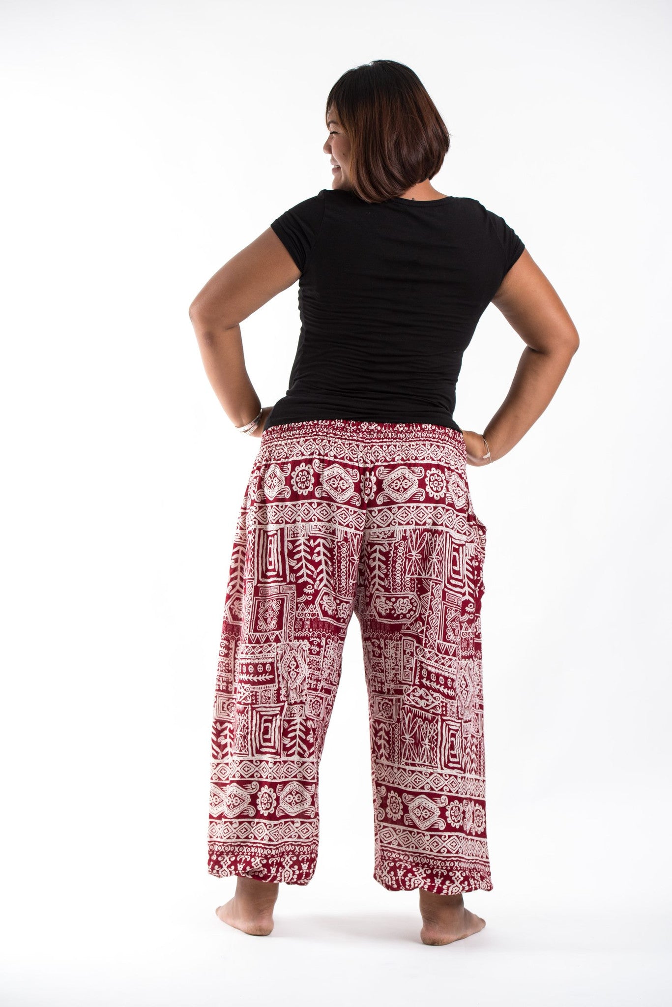 Plus Size Tribal Prints Women's Harem Pants in Red