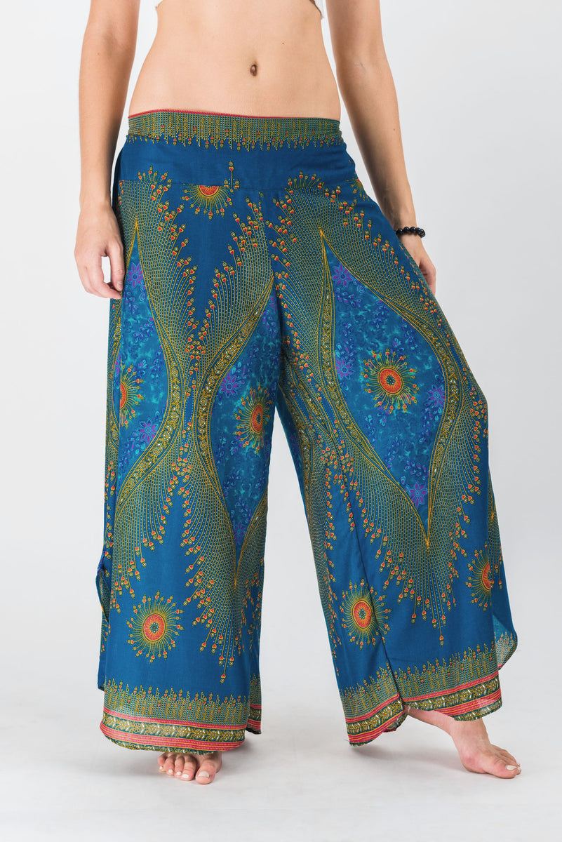 Peacock Eyes Palazzo Style Harem Pants in Blue