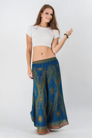 Peacock Eyes Palazzo Style Harem Pants in Blue